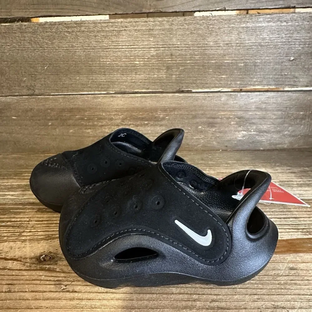 New $55 Infant Nike Aqua Swoosh Water/Land‎ Black Shoes Sandals Size 2C